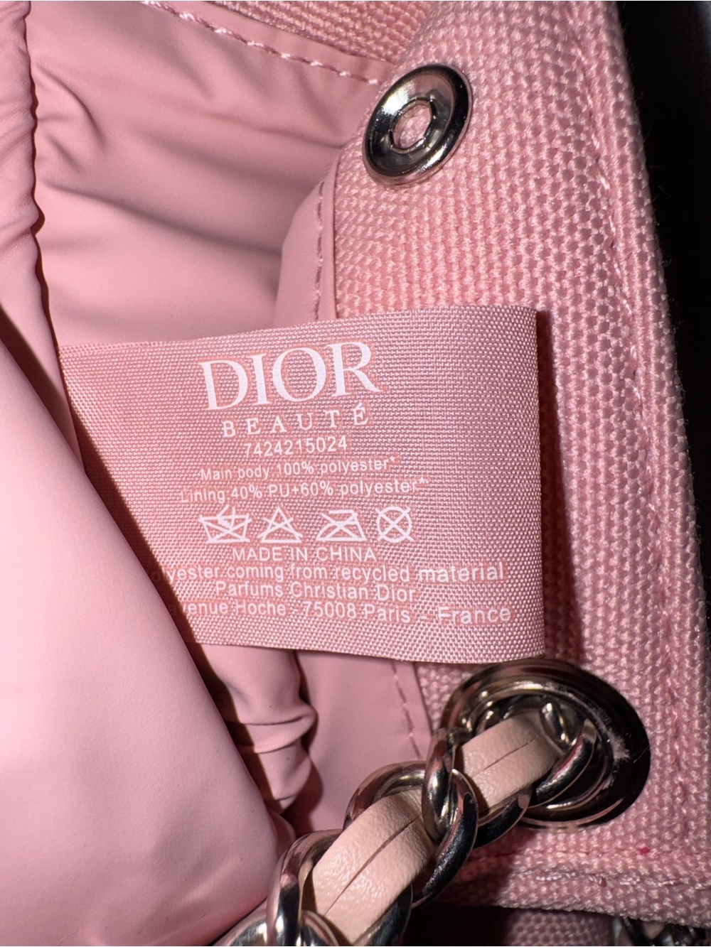 Dior Beauté Pink Mini Canvas Chain Bag Pouch Crossbody Cosmetic Bag - Picture 6 of 7